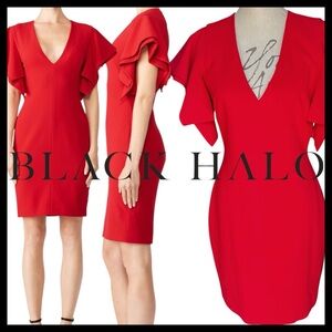 Black Halo Red Simona V-Neck Flutter Sleeve Sheath Dress (8)